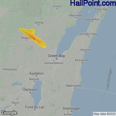 Hail Map for Green Bay, WI Region on August 13, 2022