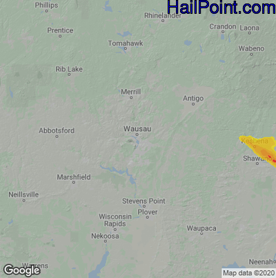 Hail Map for Wausau, WI Region on August 13, 2022