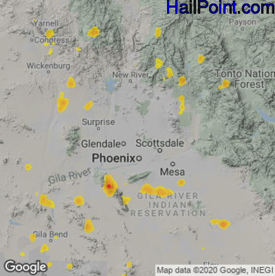 Hail Map for Phoenix, AZ Region on August 14, 2022 