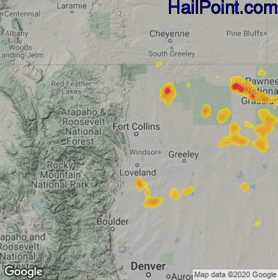 Hail Map for Fort Collins, CO Region on August 14, 2022