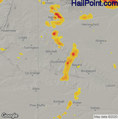 Hail Map for Scottsbluff, NE Region on August 14, 2022