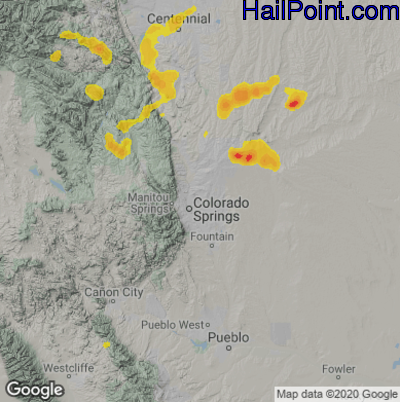 Hail Map for Colorado Springs, CO Region on August 15, 2022