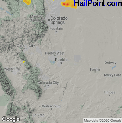 Hail Map for Pueblo, CO Region on August 15, 2022
