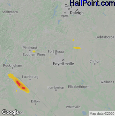 Hail Map for Fayetteville, NC Region on August 15, 2022