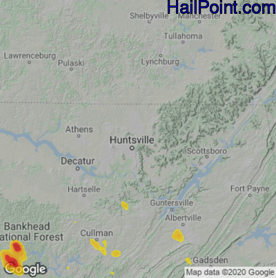Hail Map for Huntsville, AL Region on August 15, 2022