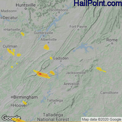 Hail Map for Gadsen, AL Region on August 15, 2022