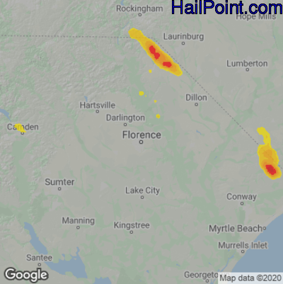 Hail Map for Florence, SC Region on August 15, 2022 