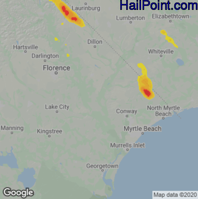 Hail Map for Myrtle Beach, SC Region on August 15, 2022 