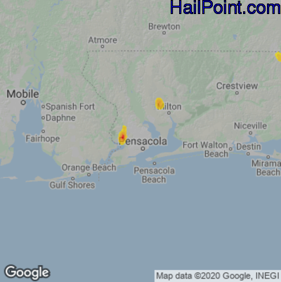 Hail Map for Pensacola, FL Region on August 15, 2022