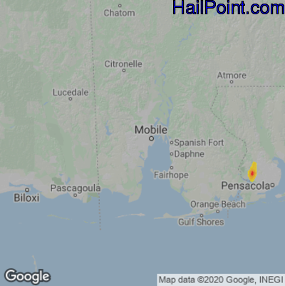 Hail Map for Mobile, AL Region on August 15, 2022