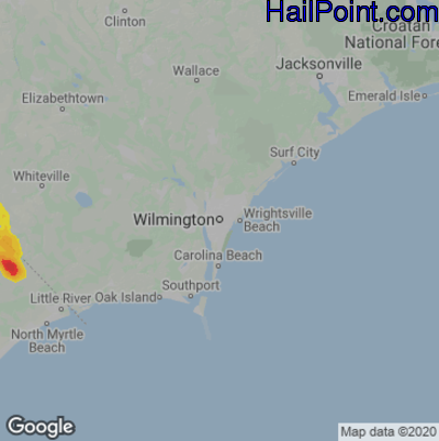 Hail Map for Wilmington, NC Region on August 16, 2022