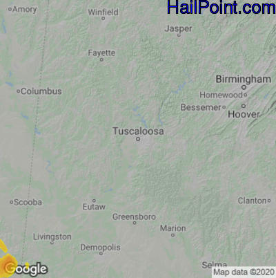 Hail Map for Tuscaloosa, AL Region on August 16, 2022