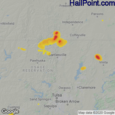 Hail Map for Bartlesville, OK Region on August 16, 2022