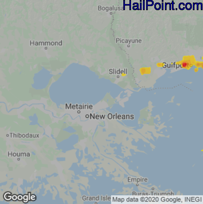 Hail Map for New Orleans, LA Region on August 17, 2022