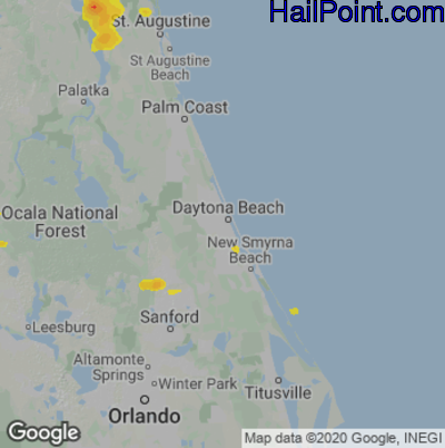 Hail Map for Daytona Beach, FL Region on August 17, 2022