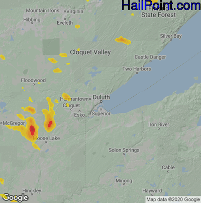 Hail Map for Duluth, MN Region on August 17, 2022