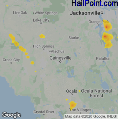Hail Map for Gainesville, FL Region on August 17, 2022