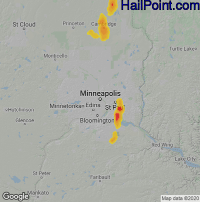 Hail Map for Minneapolis, MN Region on August 17, 2022