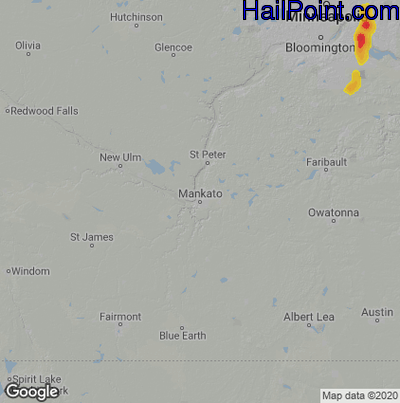 Hail Map for Mankato, MN Region on August 17, 2022