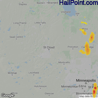 Hail Map for St Cloud, MN Region on August 17, 2022 