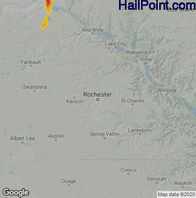 Hail Map for Rochester, MN Region on August 17, 2022 