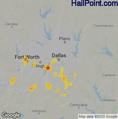Hail Map for Dallas, TX Region on August 18, 2022 