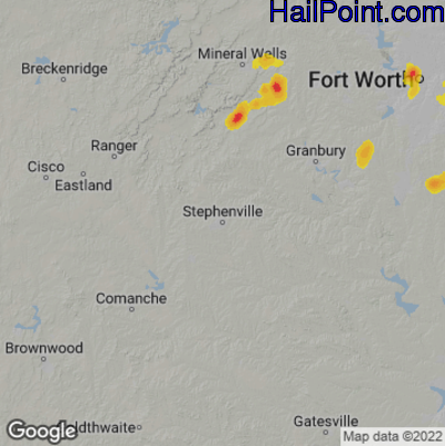 Hail Map for Stephenville, TX Region on August 18, 2022