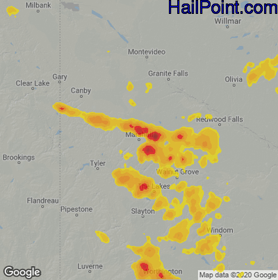 Hail Map for Marshall, MN Region on August 18, 2022