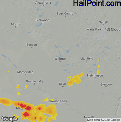 Hail Map for Willmar, MN Region on August 18, 2022 