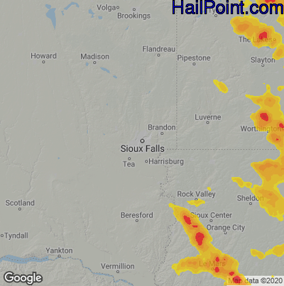 Hail Map for Sioux Falls, SD Region on August 18, 2022