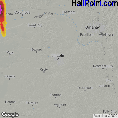 Hail Map for Lincoln, NE Region on August 18, 2022