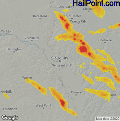 Hail Map for Sioux City, IA Region on August 18, 2022
