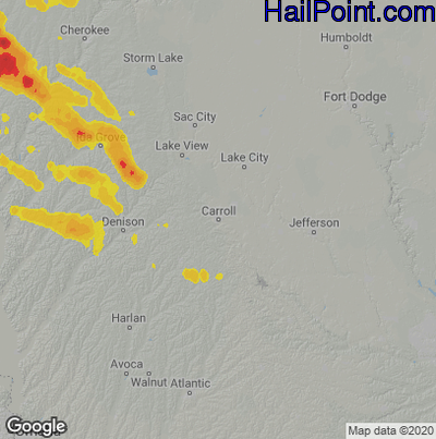 Hail Map for Carroll, IA Region on August 18, 2022