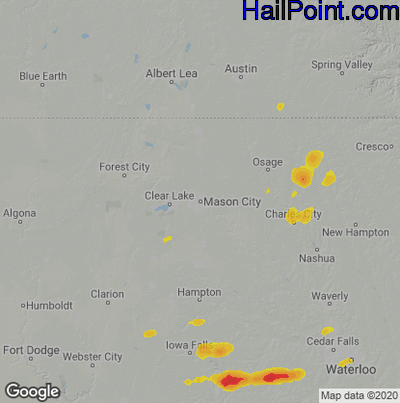 Hail Map for Mason City, IA Region on August 19, 2022