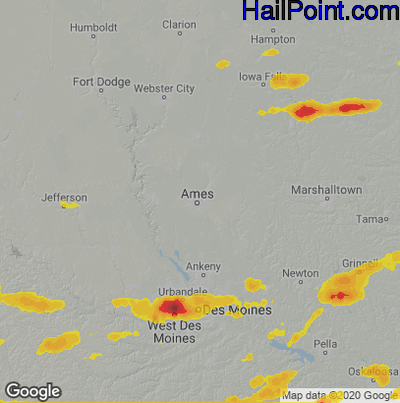 Hail Map for Ames, IA Region on August 19, 2022 
