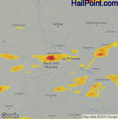 Hail Map for Des Moines, IA Region on August 19, 2022 