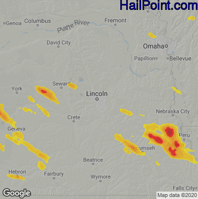 Hail Map for Lincoln, NE Region on August 19, 2022