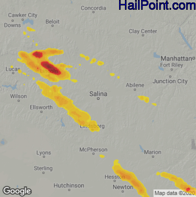 Hail Map for Salina, KS Region on August 19, 2022