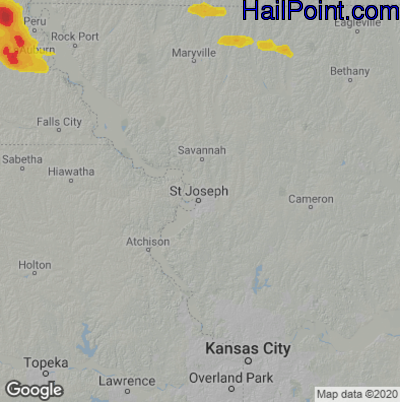 Hail Map for St. Joseph, MO Region on August 19, 2022