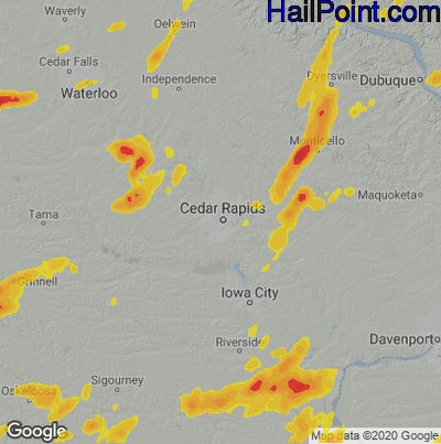 Hail Map for Cedar Rapids, IA Region on August 19, 2022