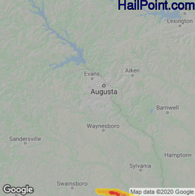 Hail Map for Augusta, GA Region on August 19, 2022 