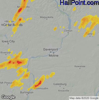 Hail Map for Davenport, IA Region on August 19, 2022