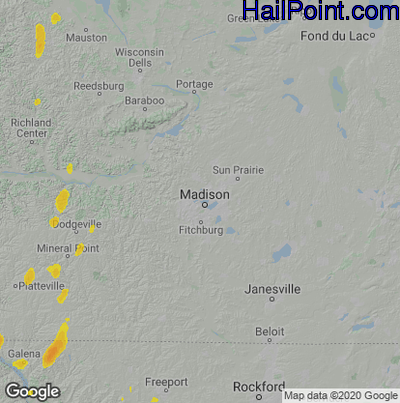 Hail Map for Madison, WI Region on August 20, 2022