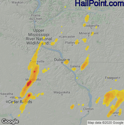 Hail Map for Dubuque, IA Region on August 20, 2022 