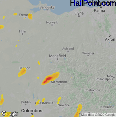 Hail Map for Mansfield, OH Region on August 20, 2022