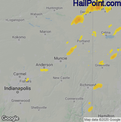 Hail Map for Muncie, IN Region on August 20, 2022