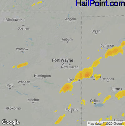 Hail Map for Fort Wayne, IN Region on August 20, 2022 