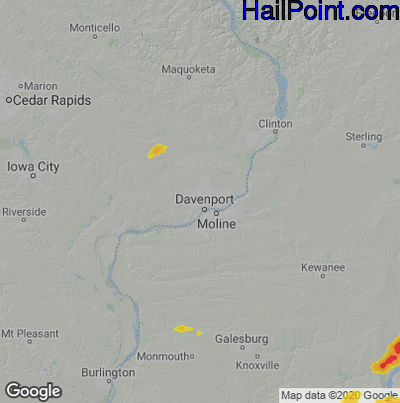 Hail Map for Davenport, IA Region on August 20, 2022 