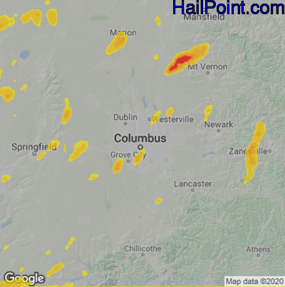Hail Map for Columbus, OH Region on August 20, 2022