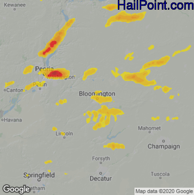 Hail Map for Bloomington, IL Region on August 20, 2022